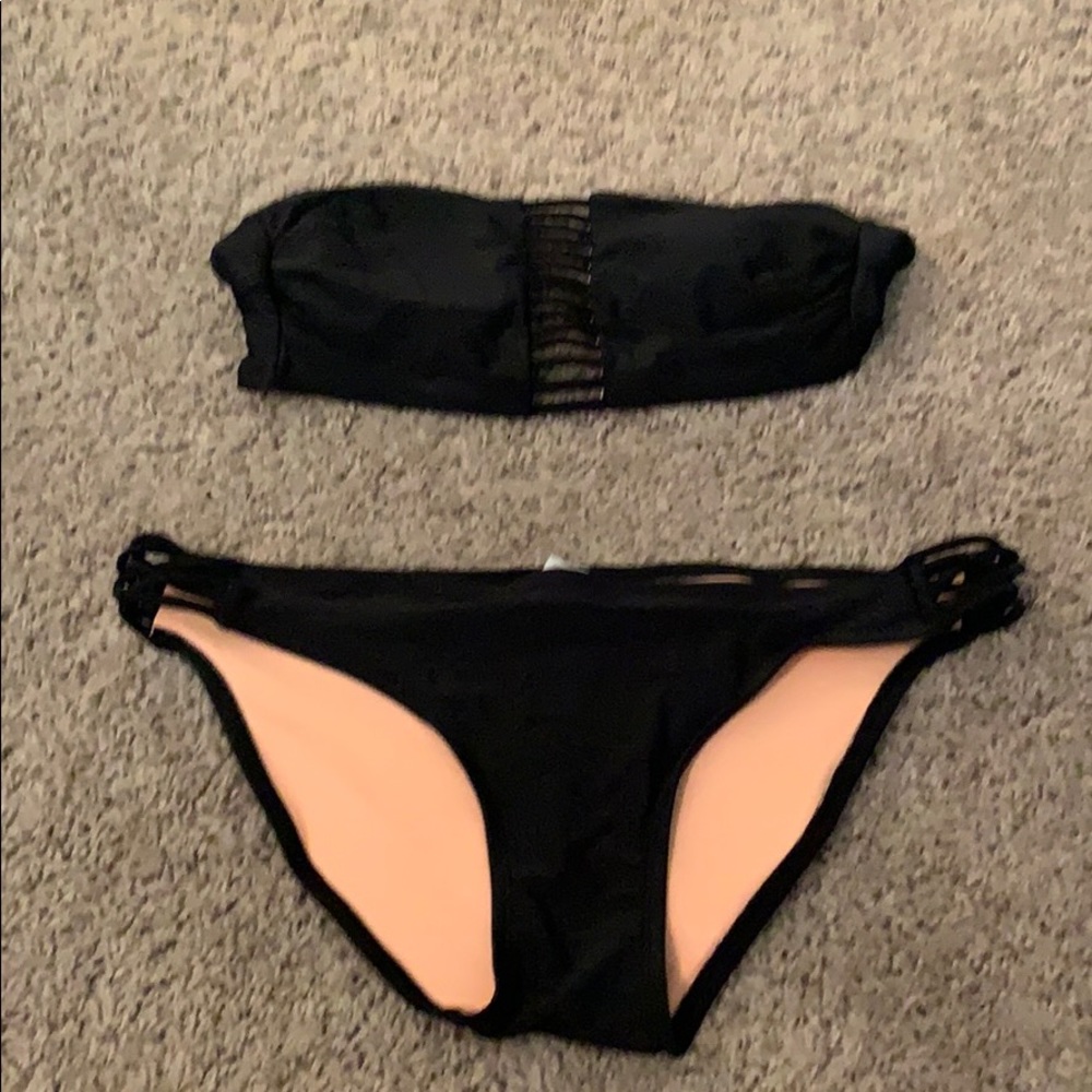 Black strapless swimsuit